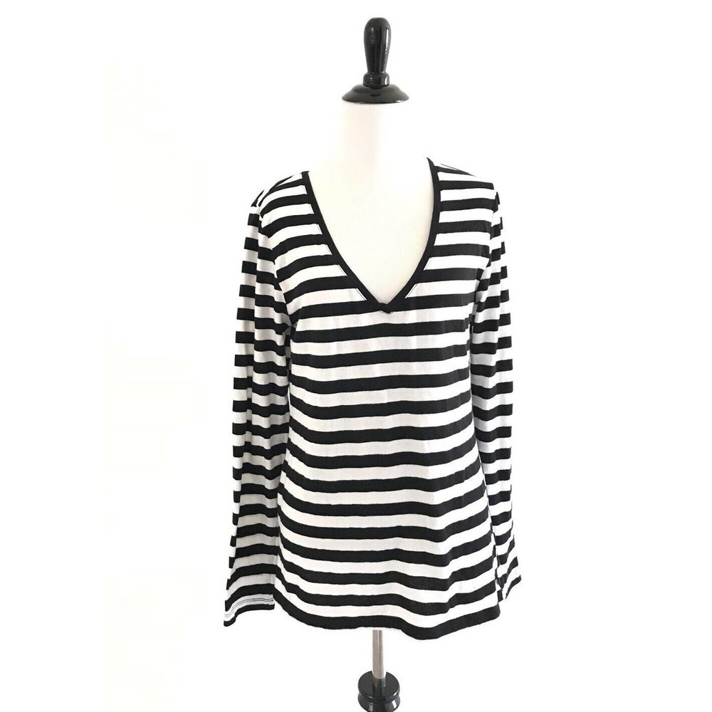 Victoria's Secrets | Stripe Top Size L Black Cotton Long Sleeves Fitted Sweater